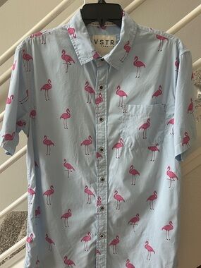 VSTR Premium Flamingo Print Short Sleeve Button Down Shirt - Size L